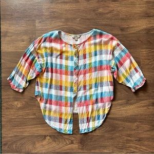 Lucky Brand Tie-front Crop Top Multicolor Plaid Button Up Blouse